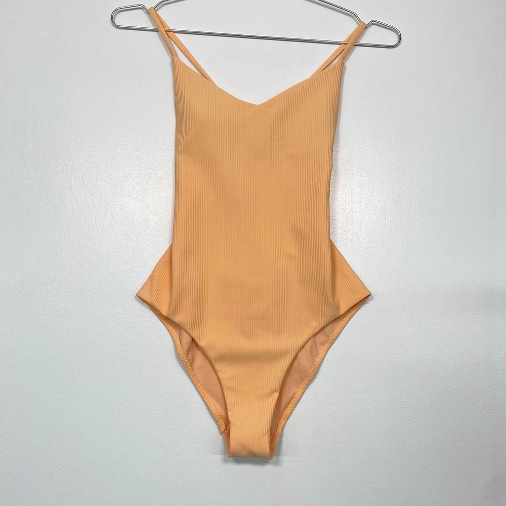 Lululemon Women One Piece Swimsuit Size 4 Apricot Orange Ribbed V-Neck Strappy